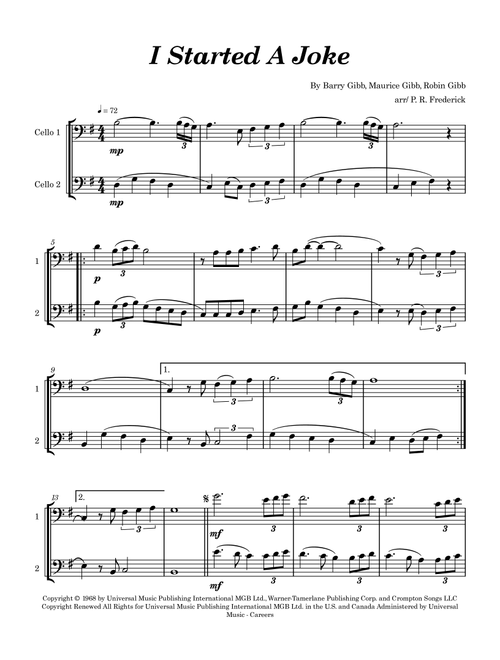 I Started A Joke (Arr. P. R. Frederick) - Bee Gees (Cello Duet)