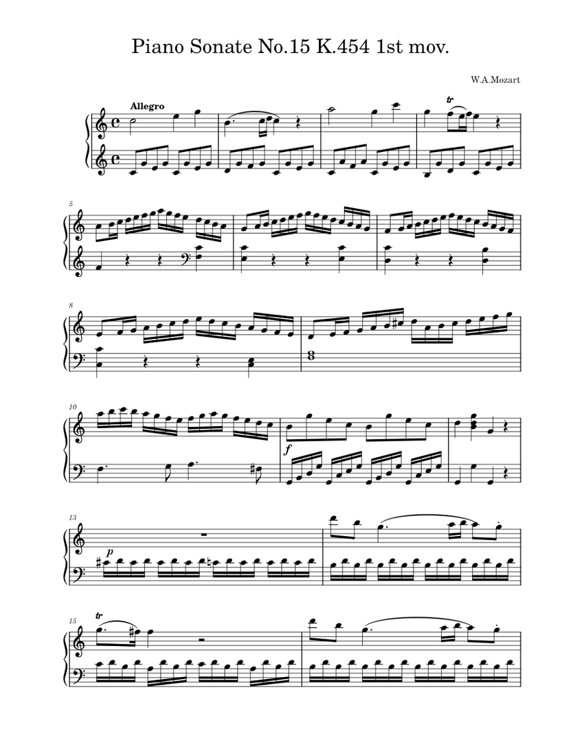 Piano Sonate No.15 K.454 1st mov. – Wolfgang Amadeus Mozart Sheet
