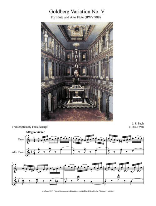 Bach, J. S. - Goldberg Variation No. V (BWV 988) for Flute and Alto Flute