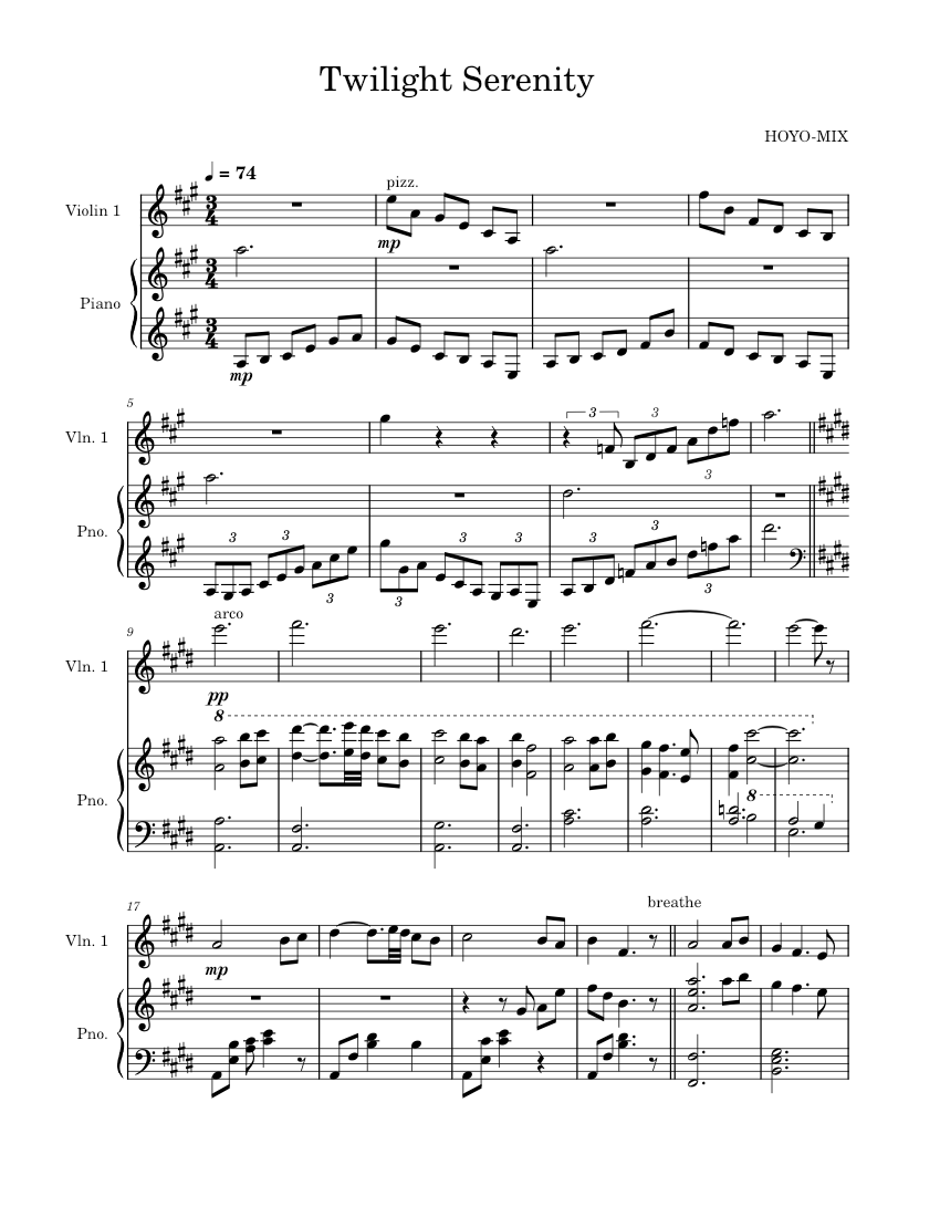 Yu-Peng Chen - Twilight Serenity (violin and piano) Sheet Music Yu-Peng Chen - Twilight Serenity (violin and piano) Sheet Music