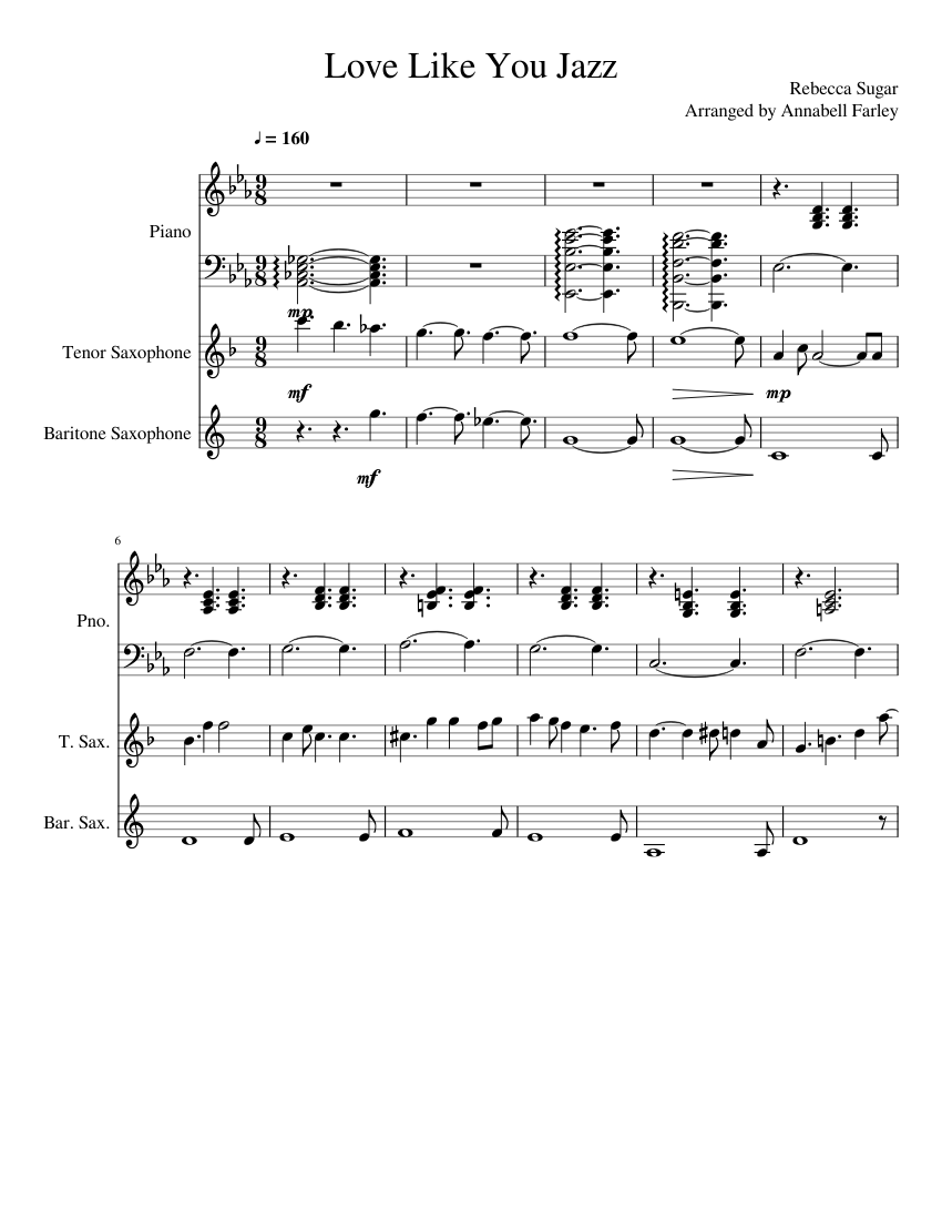 Love like you Rebecca Sugar Sheet music for Piano Saxophone tenor Saxophone baritone Saxophone Ensemble Musescore