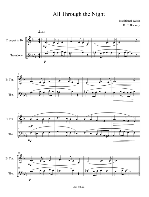 All Through the Night (Trumpet and Trombone Duet) (Arr. B. C. Dockery) - Traditional (Instrumental Duet)