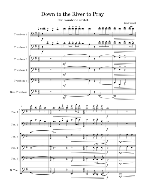 Down in the River to Pray – Misc Traditional Down in the River to Pray for Trombone Sextet
