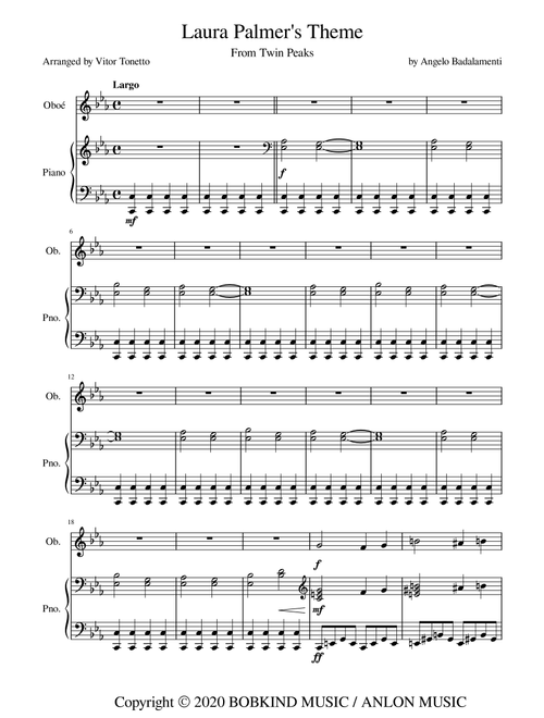 Laura Palmer's Theme (Arr. Vitor Tonetto) - Angelo Badalamenti (Oboe and Piano)