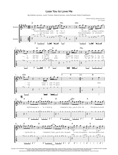 Lose You To Love Me (Arr. Cuppy) - Selena Gomez (Guitar Tab)