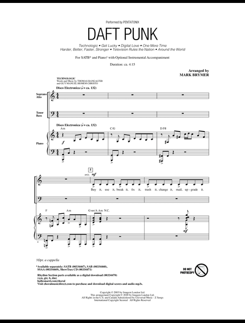 Daft Punk (Choral Medley) (arr. Mark Brymer) - Pentatonix (Choral, SATB)