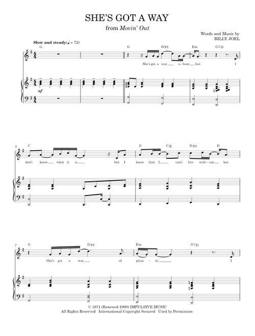 She’s Got a Way - Billy Joel (Piano Vocal)