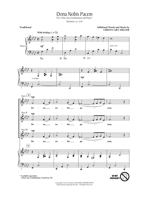 Dona Nobis Pacem (Arr. Cristi Cary Miller) - Traditional (Choral, 3-Part Mixed)