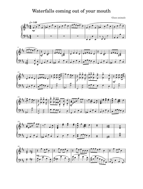 Waterfalls Coming Out Of Your Mouth (Arr. Glass Animals) (Piano Solo)