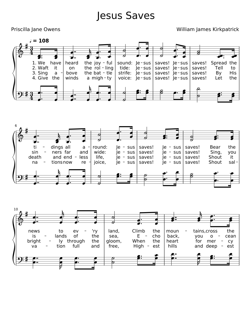 Jesus Saves Sheet Music for Piano (Solo) Easy | MuseScore.com