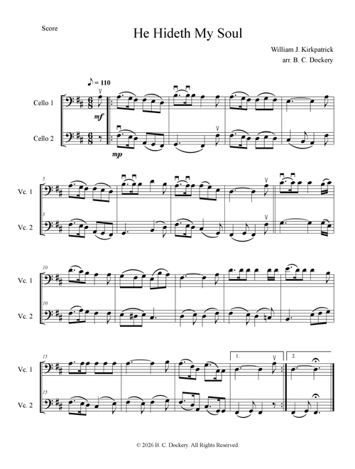 He Hideth My Soul (Cello Duet) (Arr. B. C. Dockery) - William J Kirkpatrick (Cello Duet)