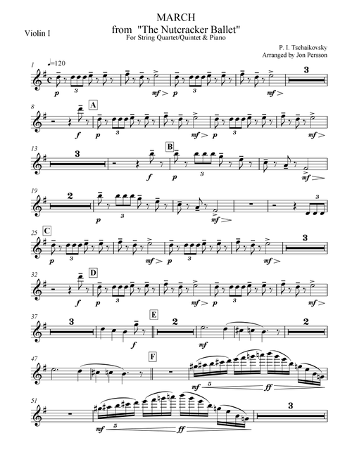 Nutcracker Ballet - March for Strings and Piano - Violin 1 Part (Arr. Jon Persson) - Peter Ilyich Tschaikovsky (String Ensemble)