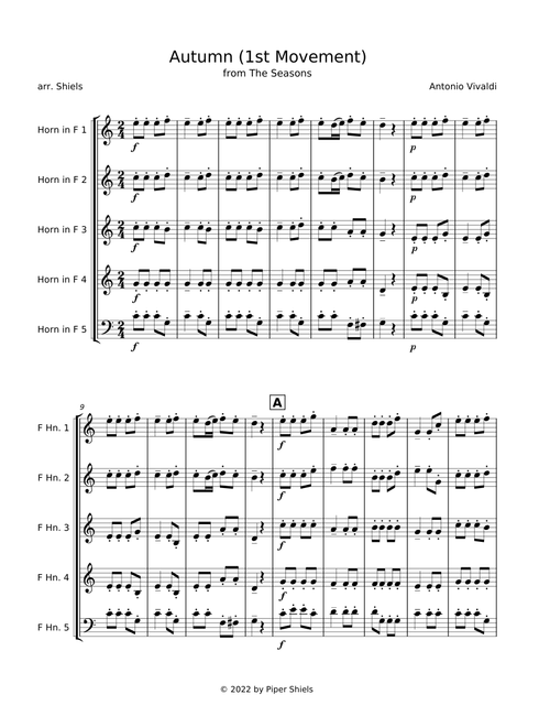 'Autumn' from The Four Seasons, Movement 1 - Antonio Vivaldi (Horn Quintet)