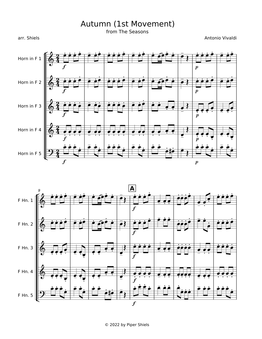 'Autumn' from The Four Seasons, Movement 1 - Antonio Vivaldi (Horn ...