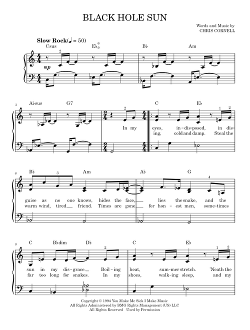 Black hole sun - Soundgarden (Easy Piano)