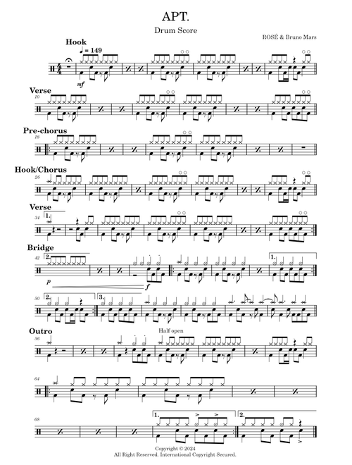 APT. – ROSÉ & Bruno Mars [Drum Score]