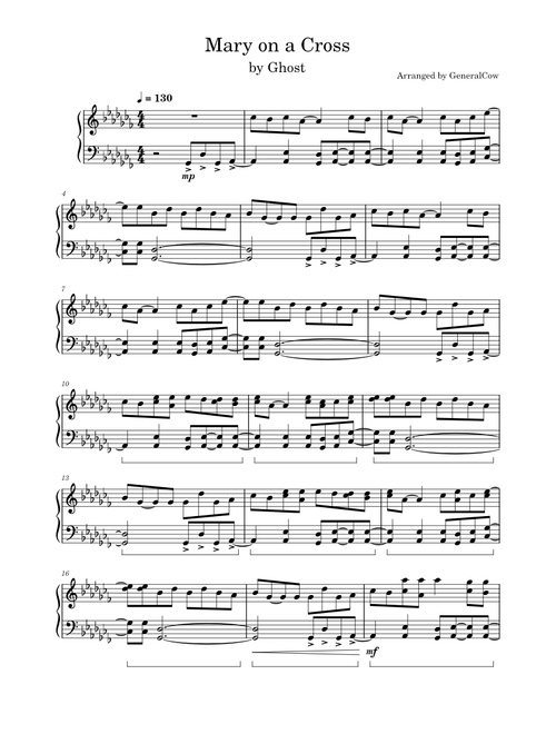 Mary On A Cross – Ghost (Piano Solo)