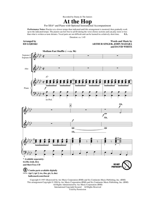 At The Hop (Arr. Ed Lojeski) - Danny & The Juniors (Choral, SSA)