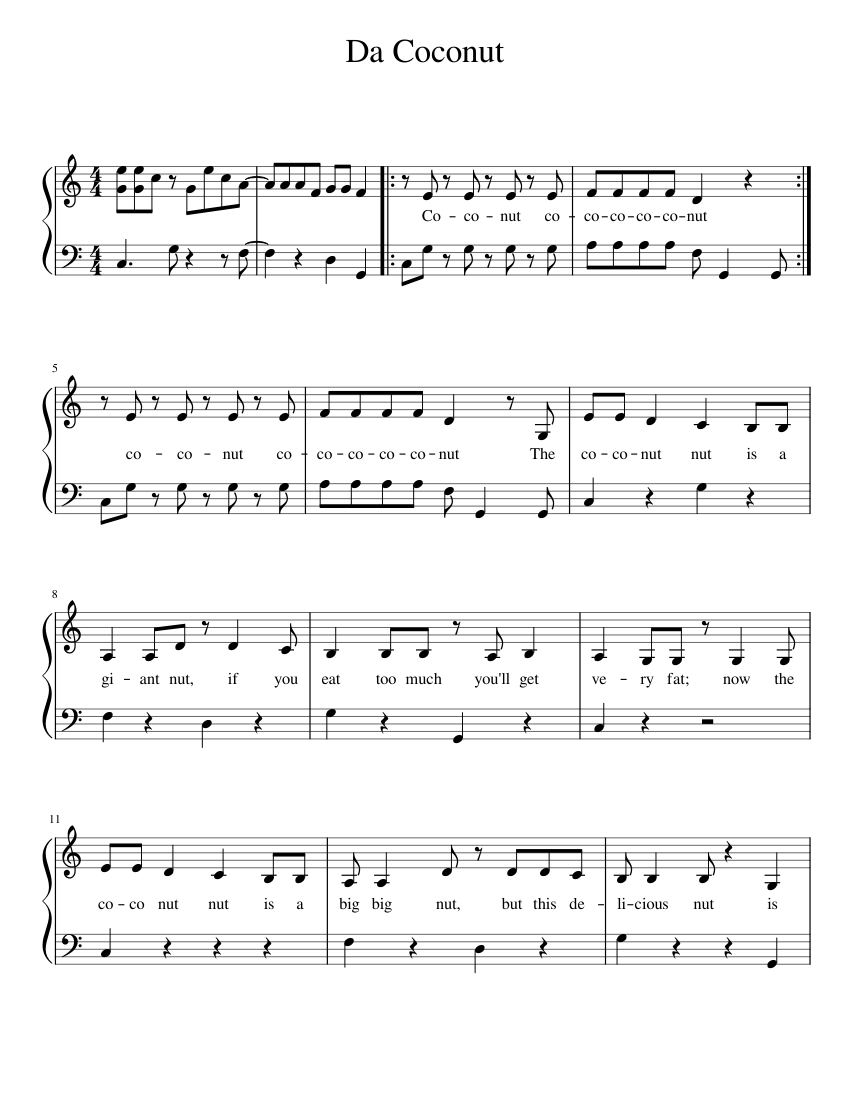 Da Coconut Song Sheet music for Piano (Solo)