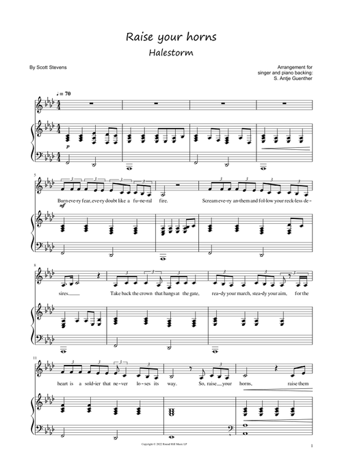 Raise Your Horns (Arr. S. Antje Guenther) - Halestorm (Piano Vocal)