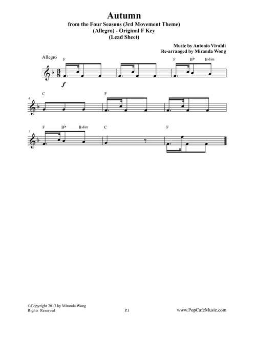 Autumn from "The Four Seasons" - 3rd Movement (Lead Sheet) (Arr. Miranda Wong) - Antonio Vivaldi (Small Ensemble)