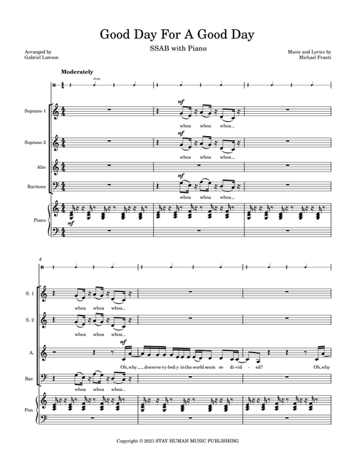 Good Day For A Good Day (Arr. Gabriel Lawson) - Michael Franti & Spearhead (Choral, SSAB)