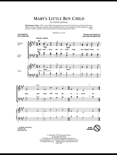 Mary's Little Boy Child (arr. Ed Lojeski) - Jester Hairston (Choral, SATB)