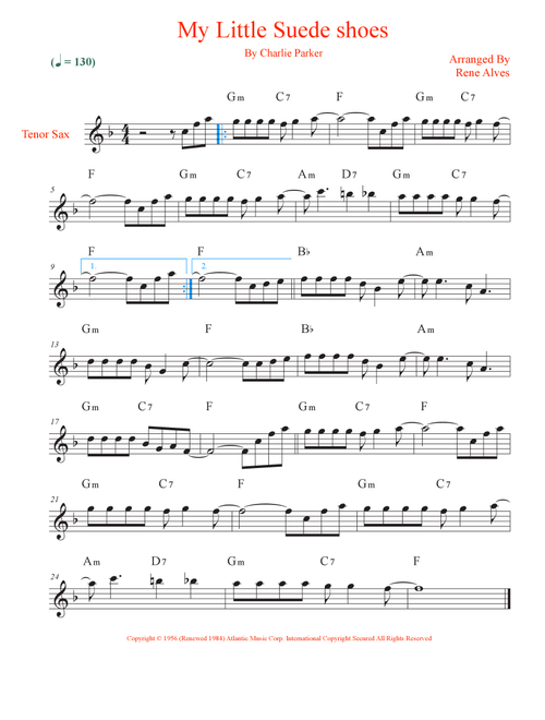 My Little Suede Shoes (Arr. Rene Alves) - Charlie Parker (Tenor Sax Solo)