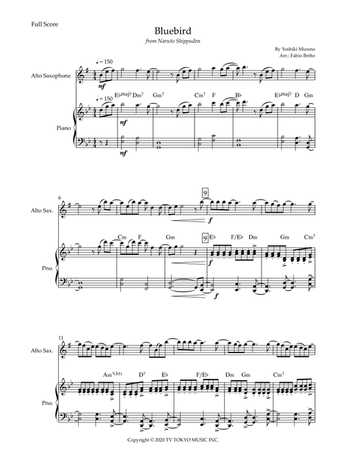 Ikimono Gakari's Blue Bird (Arr. Fabio Britto) - Yoshiki Mizuno (Alto Sax and Piano)