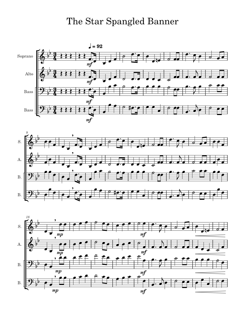Star Spangled Banner - FCN 36 Sheet music for Soprano, Alto, Bass voice ...