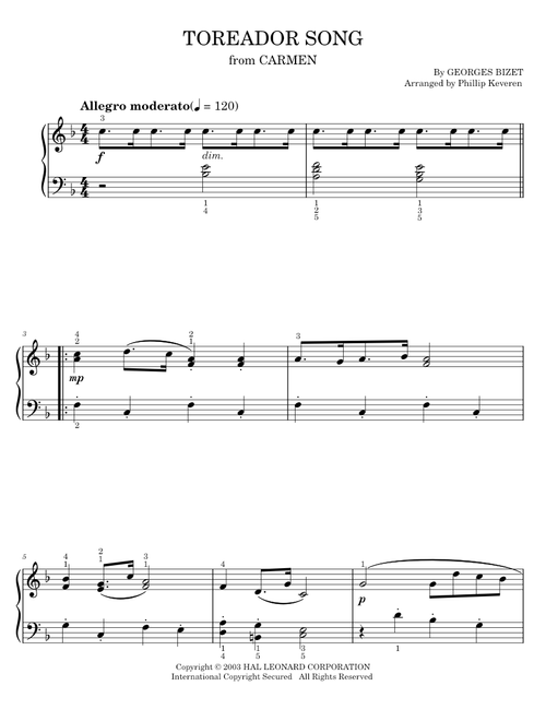 Song of the Toréador - Georges Bizet (Easy Piano)