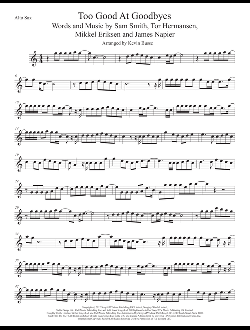 Too Good At Goodbyes (Arr. Kevin Busse) - Sam Smith (Alto Sax Solo)