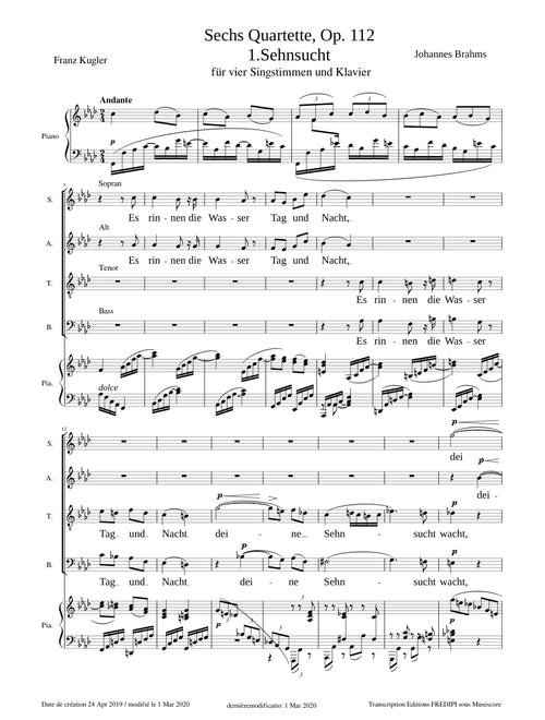 Brahms, Johannes - 6 Quartets, Op.112 sheet music by fredipi