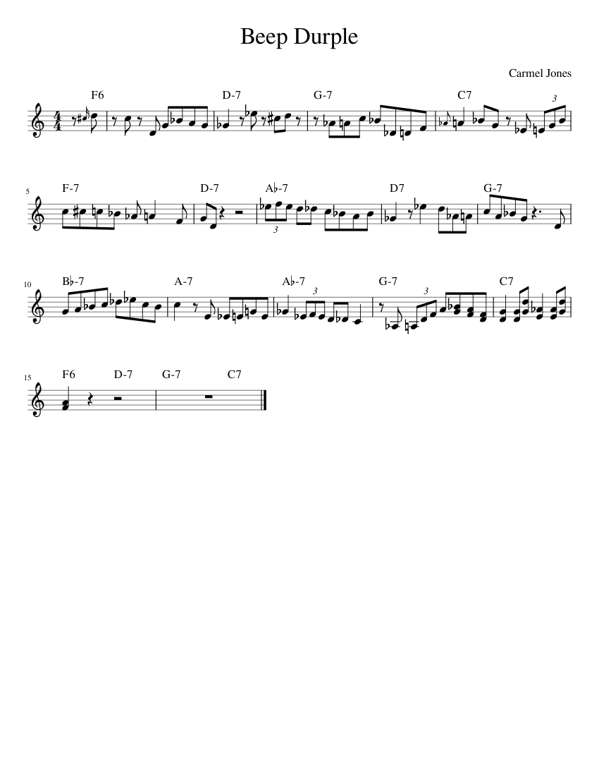 Beep Durple Sheet Music with Chords for Trumpet in b-flat (Solo