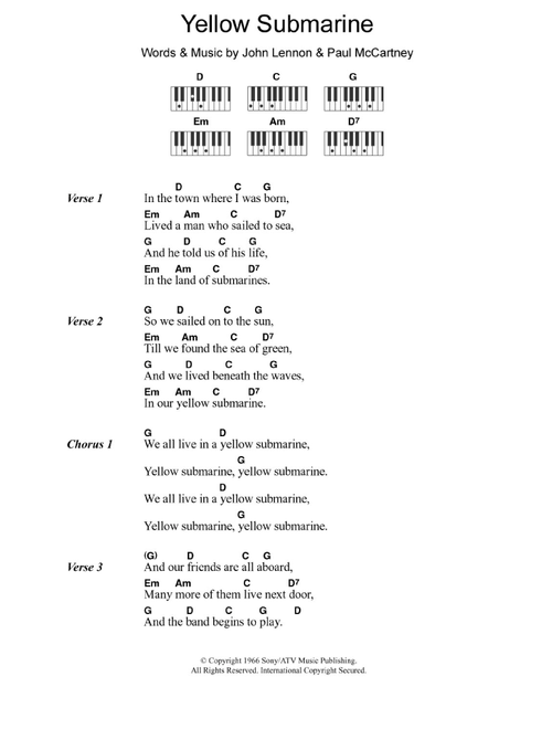 Yellow Submarine - The Beatles (Piano Chords-Lyrics)