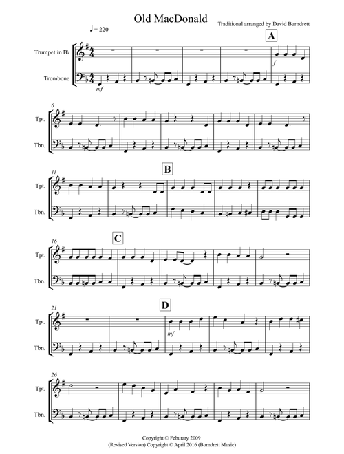 Old MacDonald! for Trumpet and Trombone Duet (Arr. David Burndrett) - Traditional (Instrumental Duet)