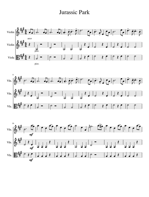 Jurassic Park theme arrangement for multi-level string ensemble 