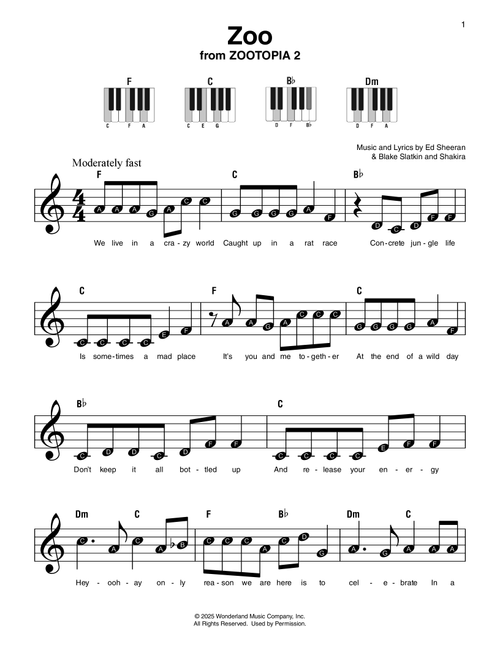 Zoo (from Zootopia 2) - Shakira (Super Easy Piano)