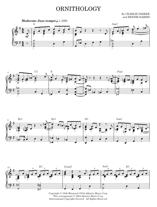 Ornithology - Charlie Parker (Piano Solo)