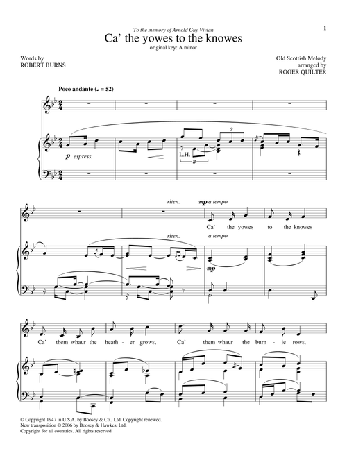 Ca' The Yowes To The Knowes (Arr. Roger Quilter) - Robert Burns, Old Scottish Melody (Piano Vocal)