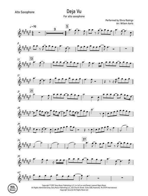 Deja Vu (Arr. Willem Aarts) - Olivia Rodrigo (Alto Sax Solo)