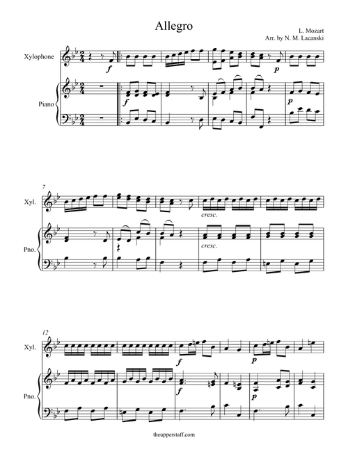 Allegro (Arr. Nick Lacanski) - Mozart, Leopold (Xylophone and Piano)