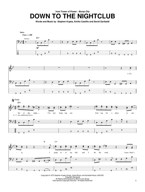 Down To The Nightclub - Tower Of Power, Rocco Prestia (Bass Tab)