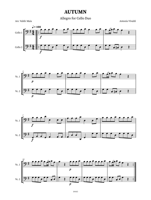 Autumn - The Four Seasons for Cello Duo (Arr. Valdir Maia) - Antonio Vivaldi (Cello Duet)