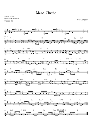 Play Official version of Merci chérie Sheet Music by Udo Jürgens for ...