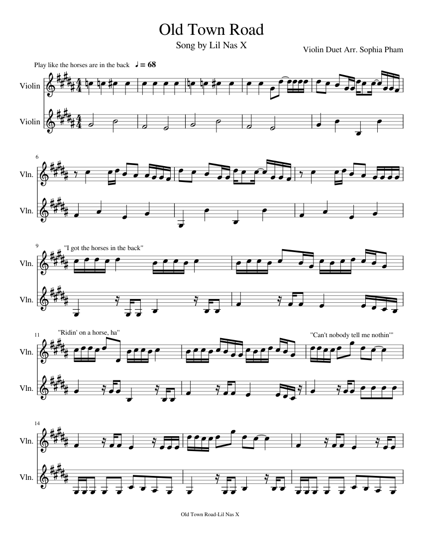 Old Town Road Violin Duet Sheet music for Violin String Duet Musescore