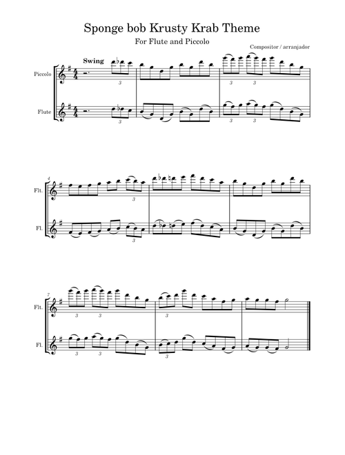 Spongebob squarepants - krusty krab theme – Misc Cartoons Spongebob squarepants - krusty krab theme – Piccolo and Flute duet