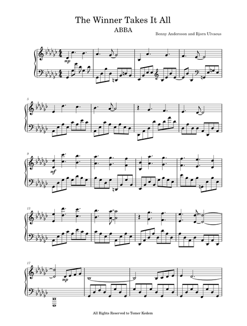 ABBA - The Winner Takes It All - Piano Sheet Music