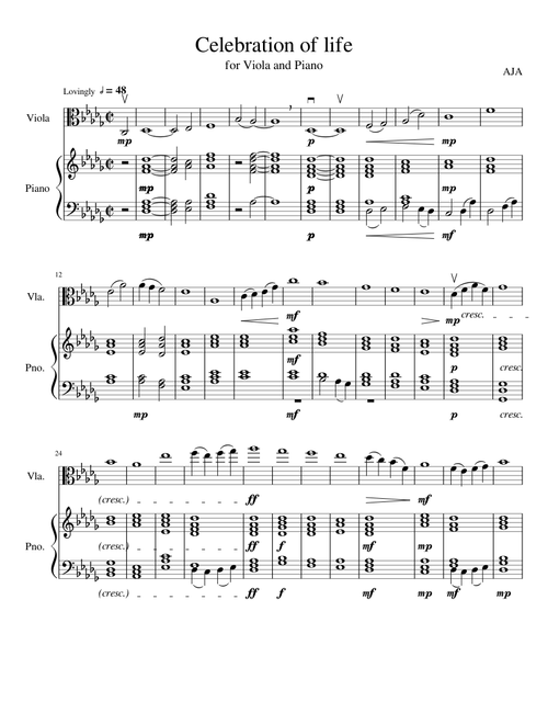 Celebration of life for Viola and Piano