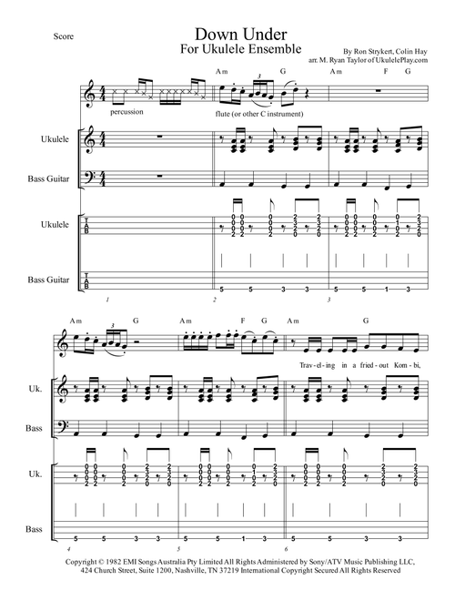 Down Under (Arr. M. Ryan Taylor) - Men At Work (Small Ensemble)